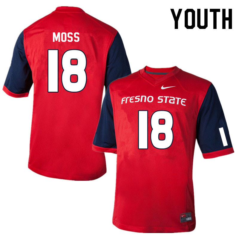 Youth #18 Jalen Moss Fresno State Bulldogs College Football Jerseys Sale-Red - Click Image to Close
